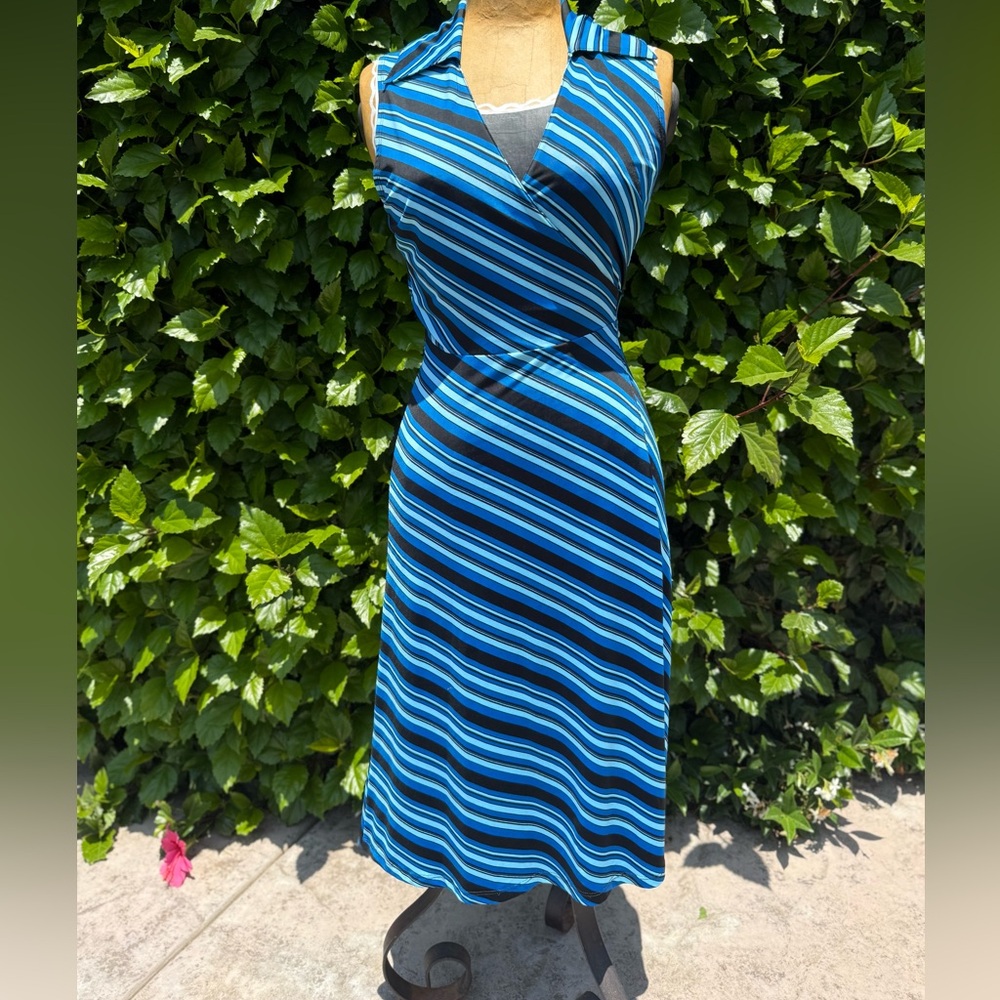 Blue Striped Sleeveless Dress
